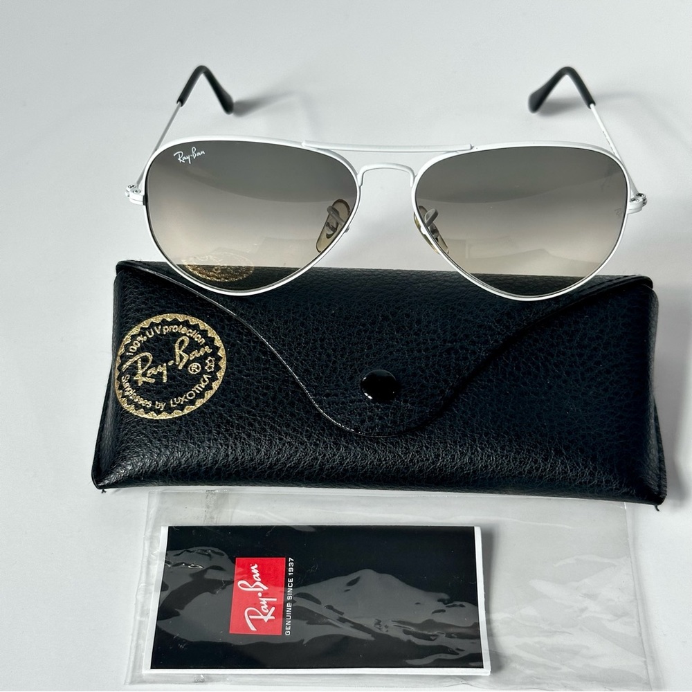 RB3025 Aviator Large Metal 032/32 58-14 2N WHITE Sunglasses Gradient Smoke Lens